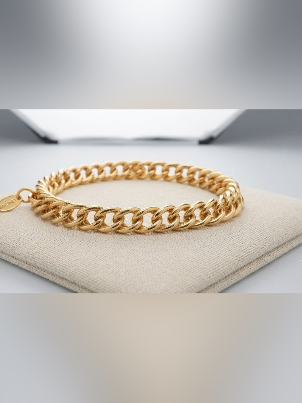 Vintage Signed Monet Gold-Plated Double Curb Link Chain Bracelet - 7.5 Inches